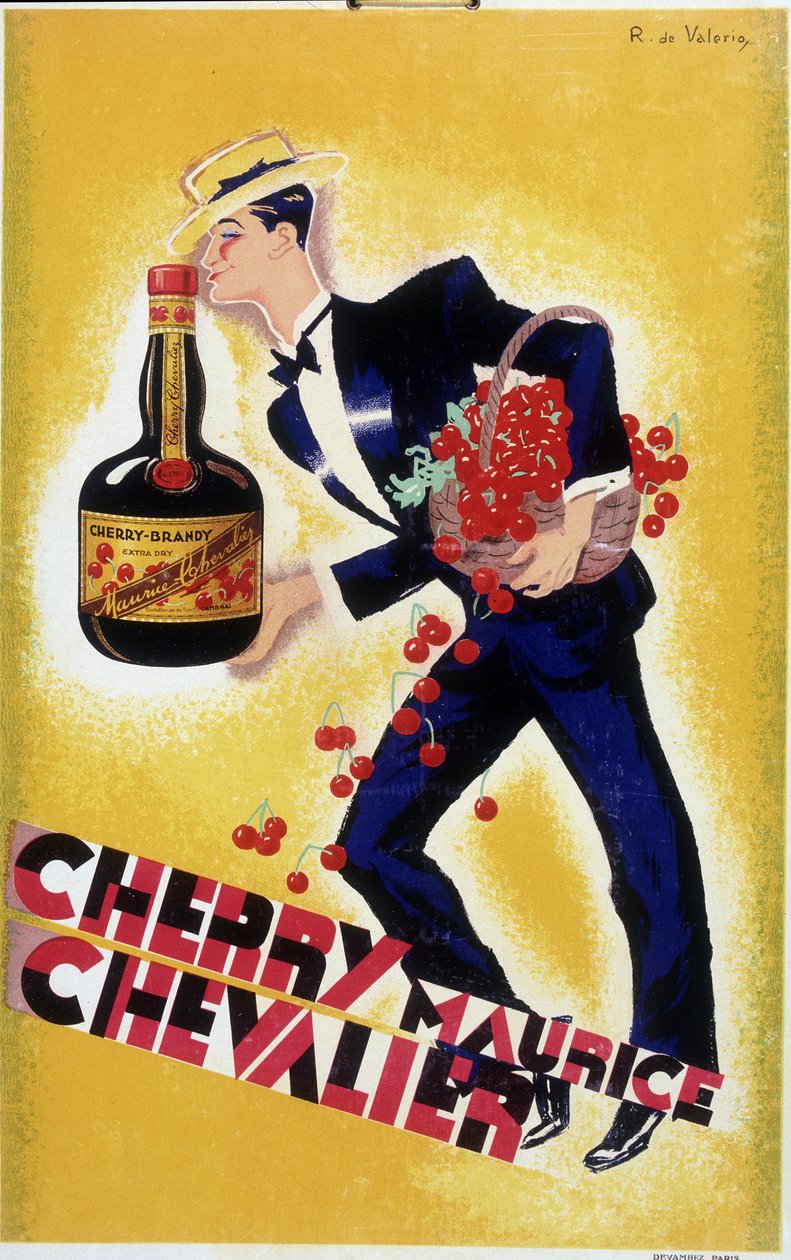 Cartaz publicitário para o Cherry Maurice Chevalier - Ilustração de Roger de Valerio (1886-1951), ca. 1935 de Roger de Valerio