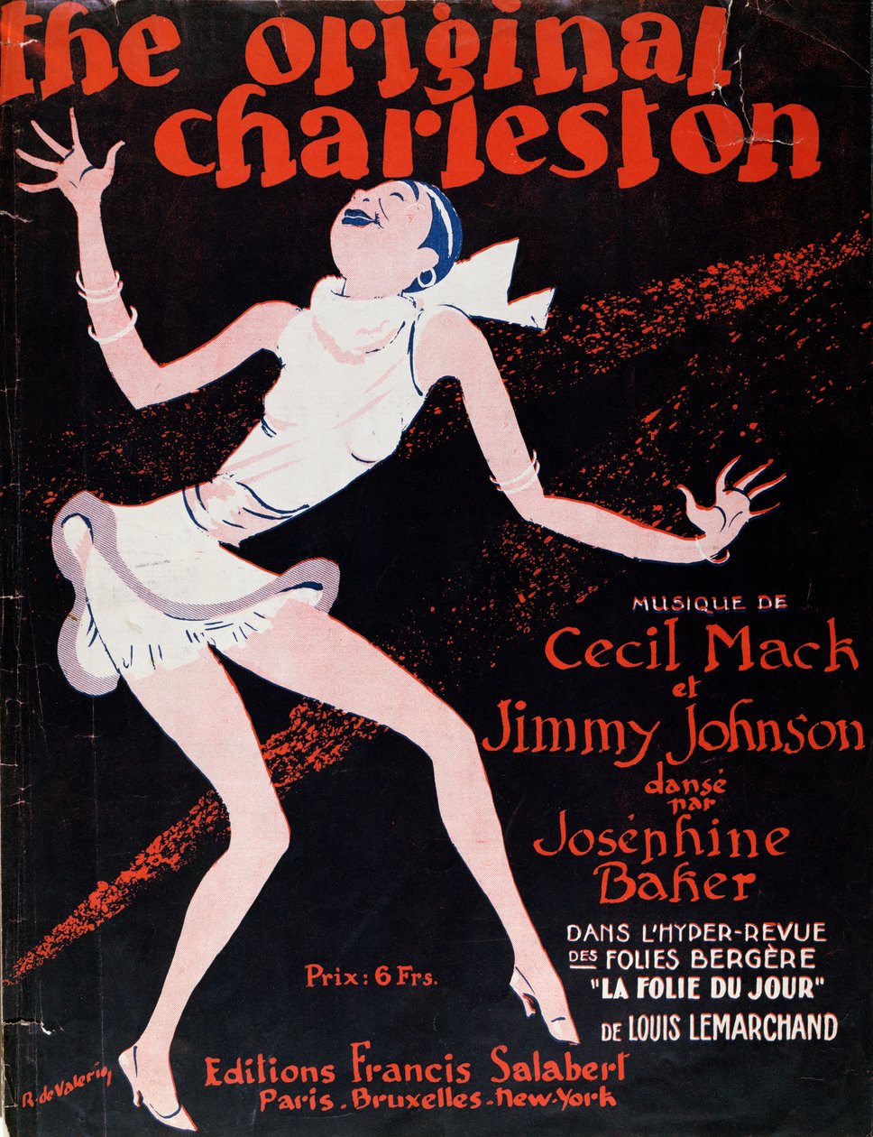 Josephine Baker (1906-75) a dançar o Charleston, cartaz publicitário de um espectáculo no Folies Bergere de Roger de Valerio