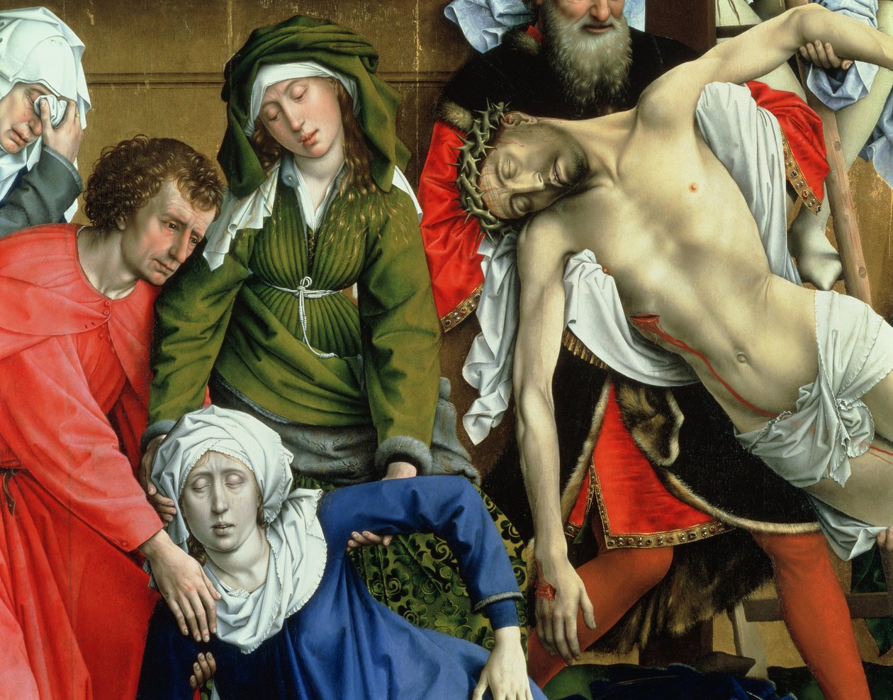 Descida da Cruz, 1435 (detalhe de São João, a Virgem Maria e Cristo) (ver também 187570) de Rogier van der Weyden
