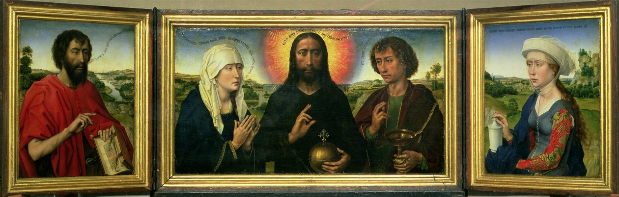 O tríptico da família Braque: (LR) São João Batista, o Cristo Redentor entre a Virgem e São João Evangelista, Santa Maria Madalena (para detalhes, ver 15987) de Rogier van der Weyden