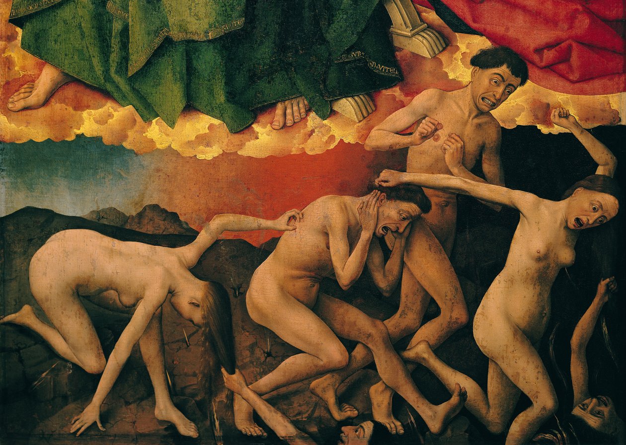 O Juízo Final, detalhe da entrada dos condenados ao inferno, c.1445-50 de Rogier van der Weyden