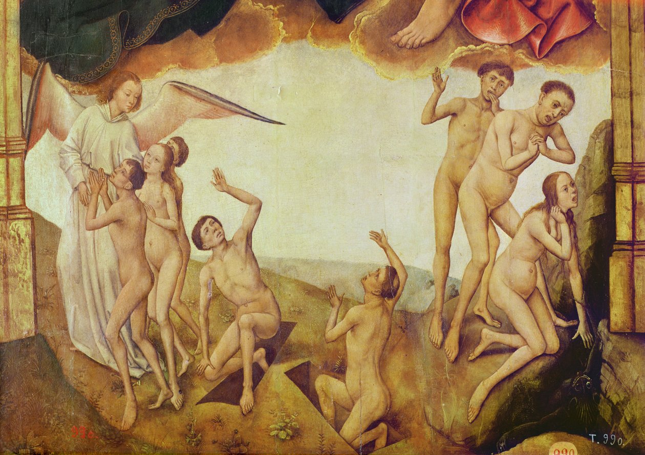Tríptico da Redenção, painel da direita: o Juízo Final, detalhe: o escolhido e o condenado, 1455-59 (óleo sobre madeira) de Rogier van der Weyden