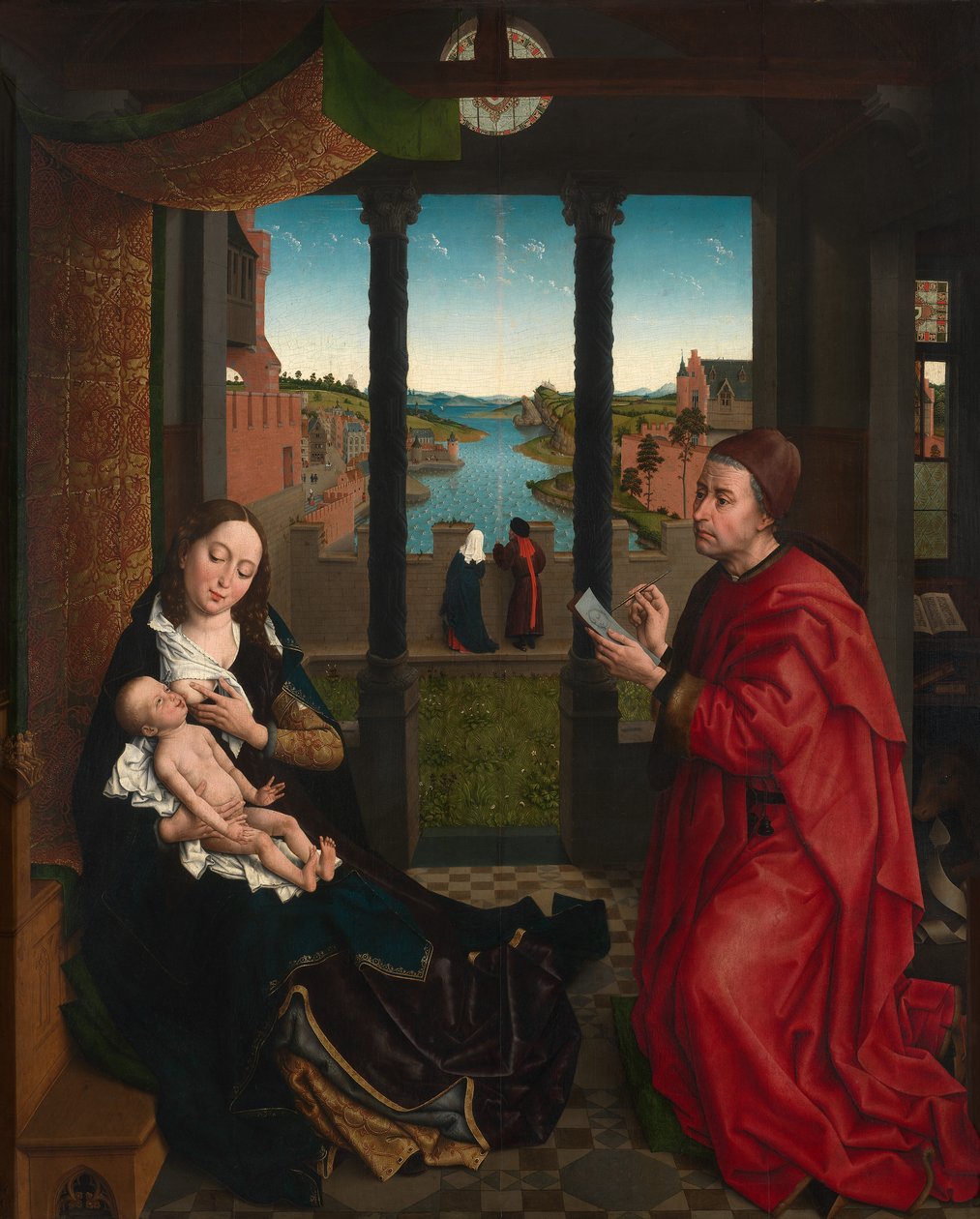 São Lucas desenhar o retrato da Virgem (óleo sobre painel) de Rogier van der (after) Weyden