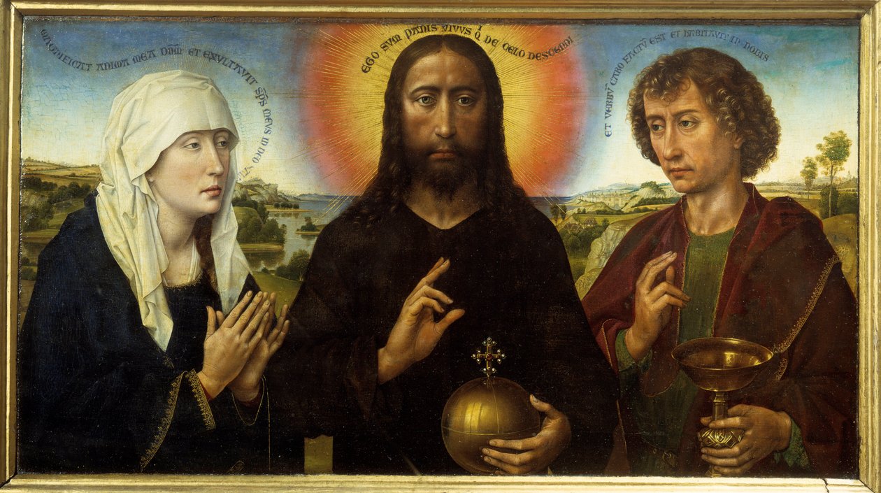 Cristo redentor entre a Virgem e São João Evangelista, diz o Tríptico Braque. Pintura de Rogier (Roger) Van Der Weyden (1400 - 1464) de Rogier van der Weyden