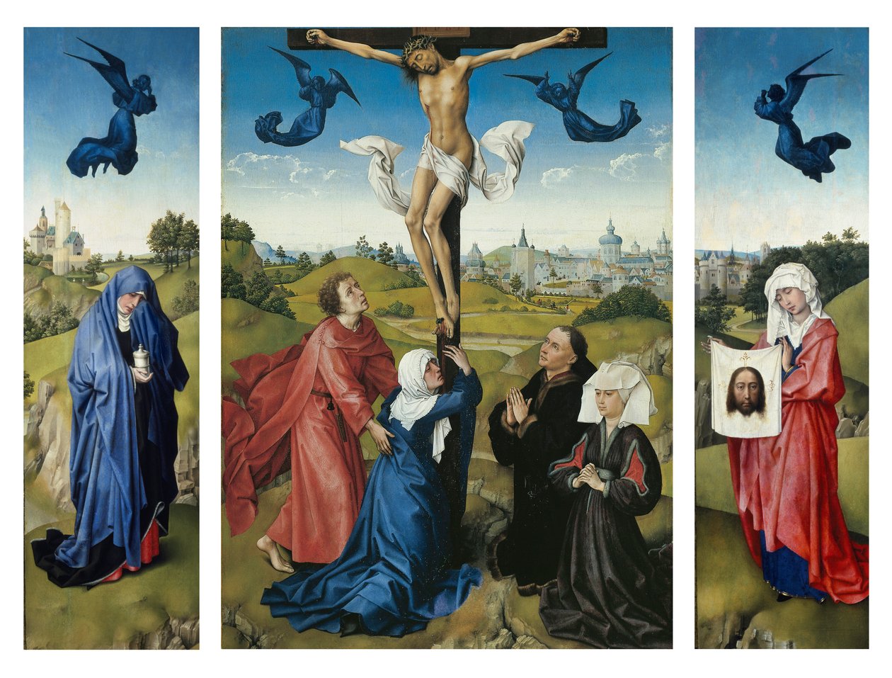 Tríptico de Crucificação, c.1445 (óleo sobre painel de carvalho) de Rogier van der Weyden