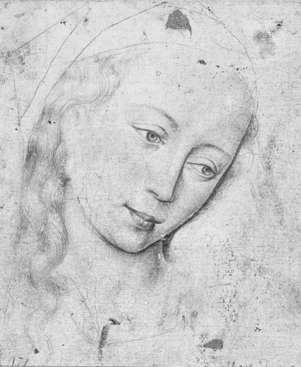Cabeça da Virgem (bw print) de Rogier van der Weyden