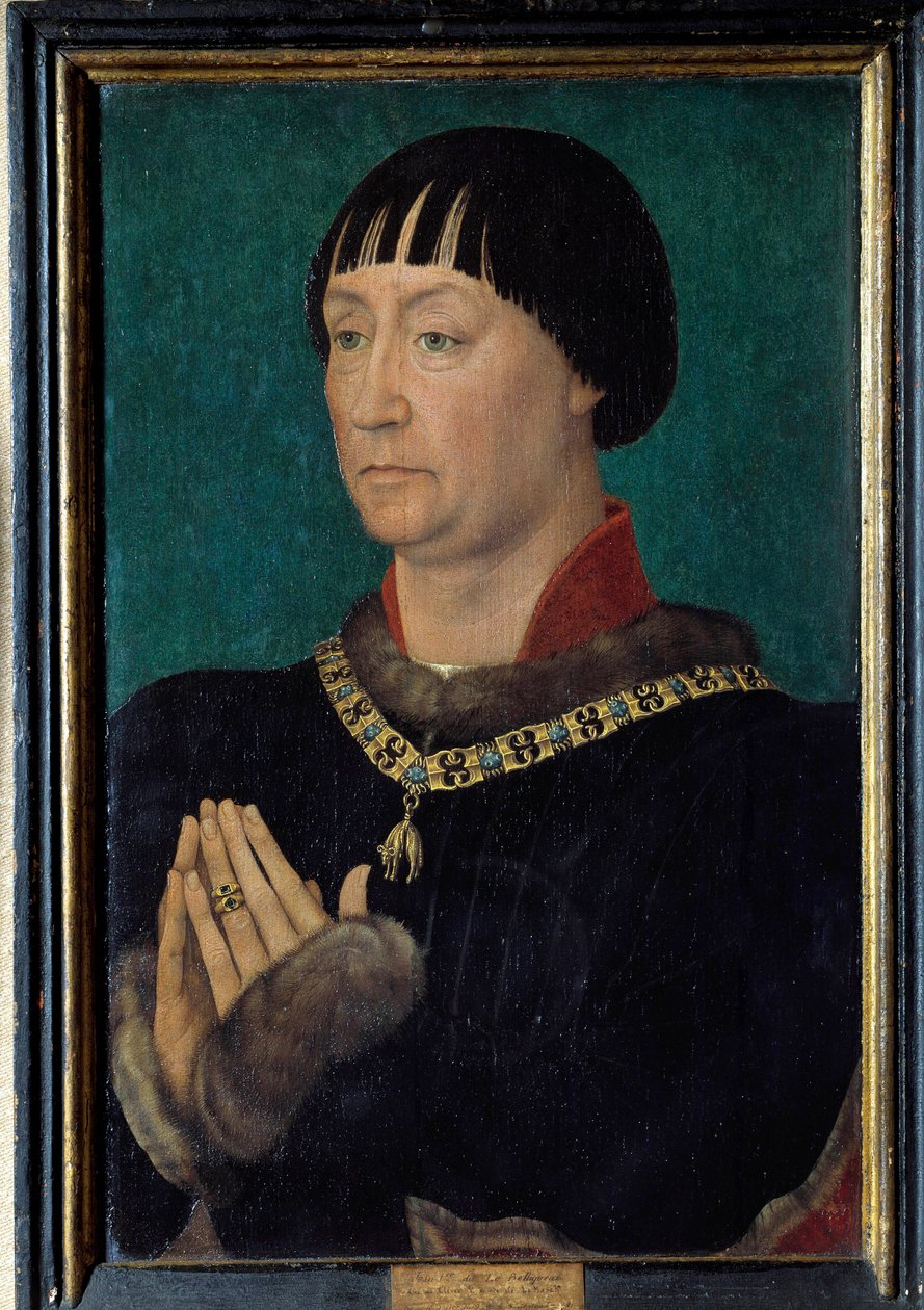 Retrato de João I disse o Belliqueux, Duque de Cleves (1419-1481) Pintura de Rogier (Roger) van der Weyden (1400-1464) Sol do século XV. 0,49x0,31 m. de Rogier van der Weyden
