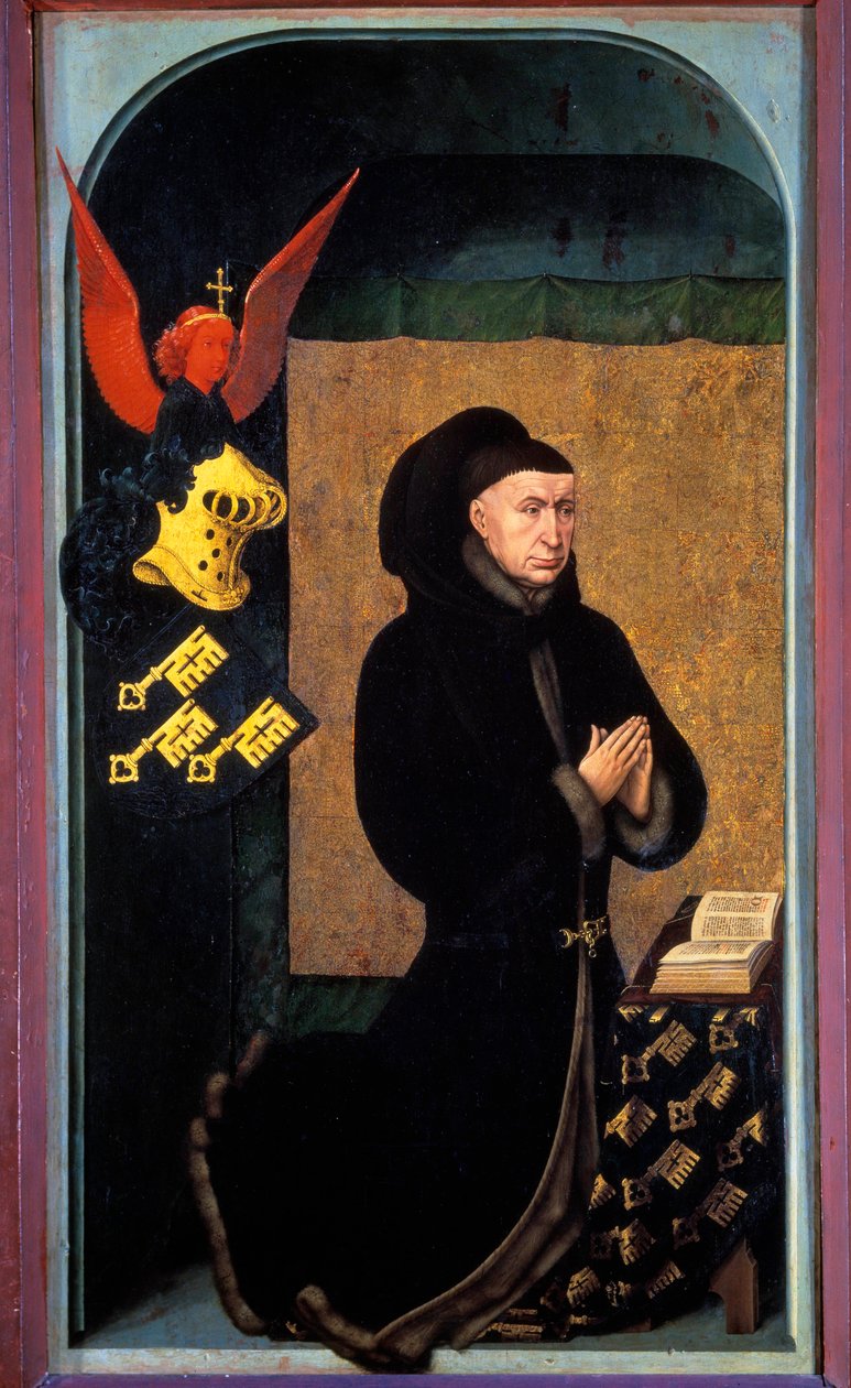 Retrato de Nicolas Rolin (1376-1461) Chanceler de Borgonha sob Philippe Le Bon e fundador dos Hospices de Beaune em 1443 Pintura de Rogier (Roger) Van Der Weyden (1400-1464) Século XV Beaune, musee Hotel Dieu - Retrato de Nicolas Rolin (1376-1 de Rogier van der Weyden