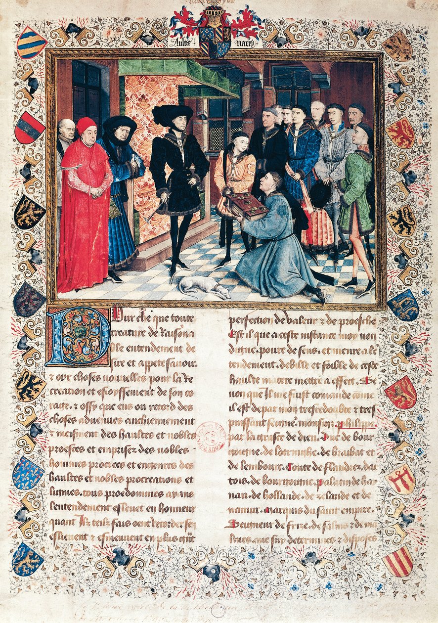 Apresentação das Crónicas de Hainaut ao Duque de Borgonha Philippe o Bom (1396-1467) por Jean Wauquelin de Rogier van der Weyden