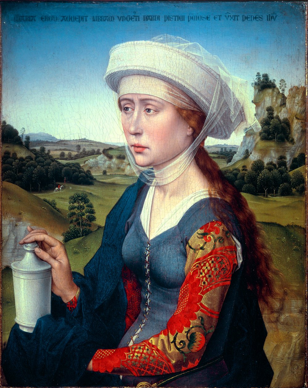 Tríptico da família Braque: Representação de Santa Maria Madalena (painel direito do tríptico Braque), ca. 1450 (óleo sobre madeira) de Rogier van der Weyden