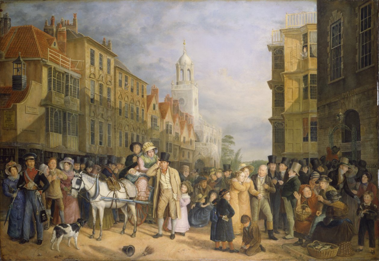 A Parada do Banco, c.1827 (óleo no painel) de Rolinda Sharples