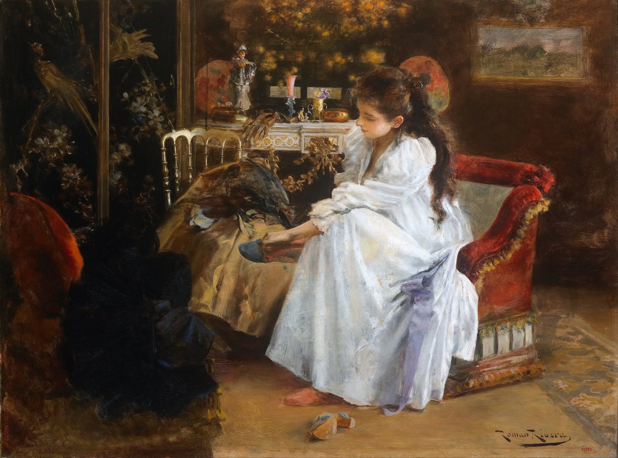 De soiree - Pintura por Roma Ribera (1876-1931) - ca 1894 - Óleo sobre tela - 59x79 - Museu Nacional d