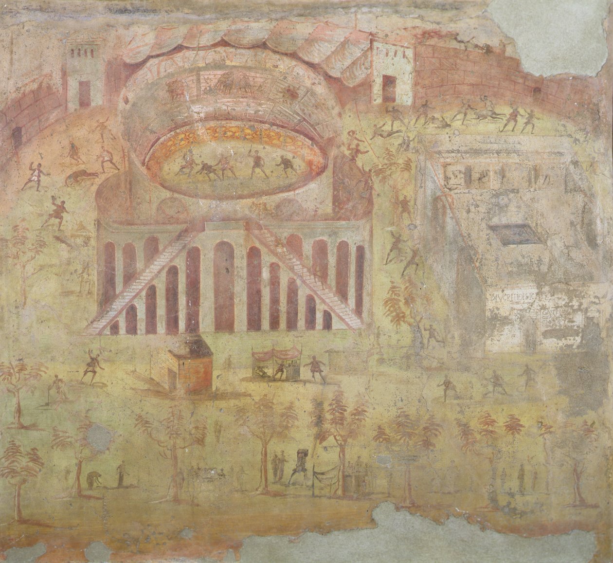 Uma luta no anfiteatro, 59 dC, batalha entre os cidadãos de Pompéia e Neceria, de Pompéia, 4 estilo decorativo de Roman