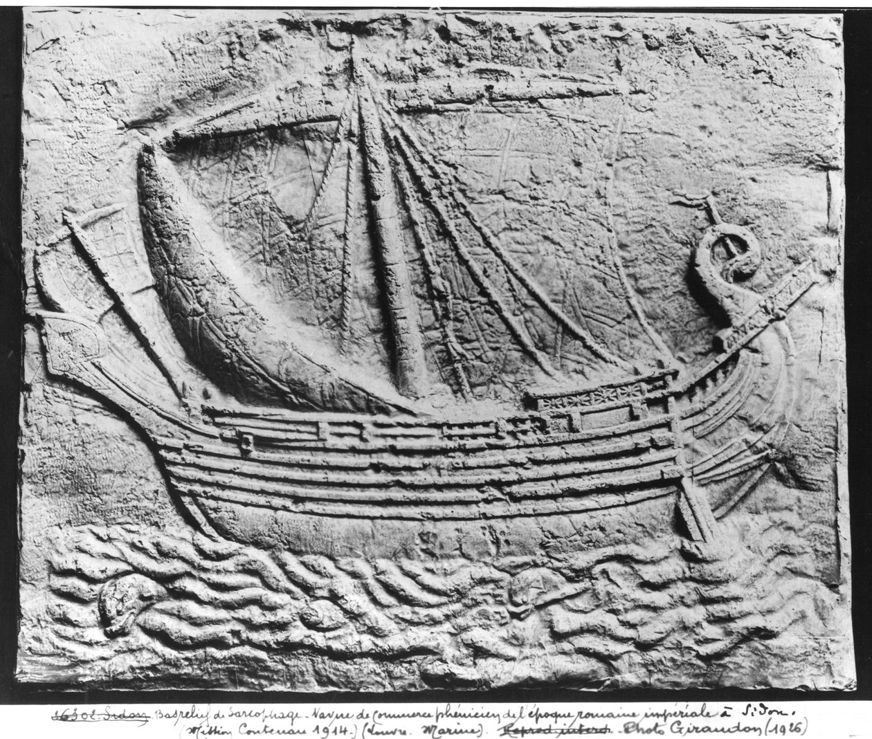 Um navio comercial fenício em Sidon, detalhe de um sarcófago de Roman
