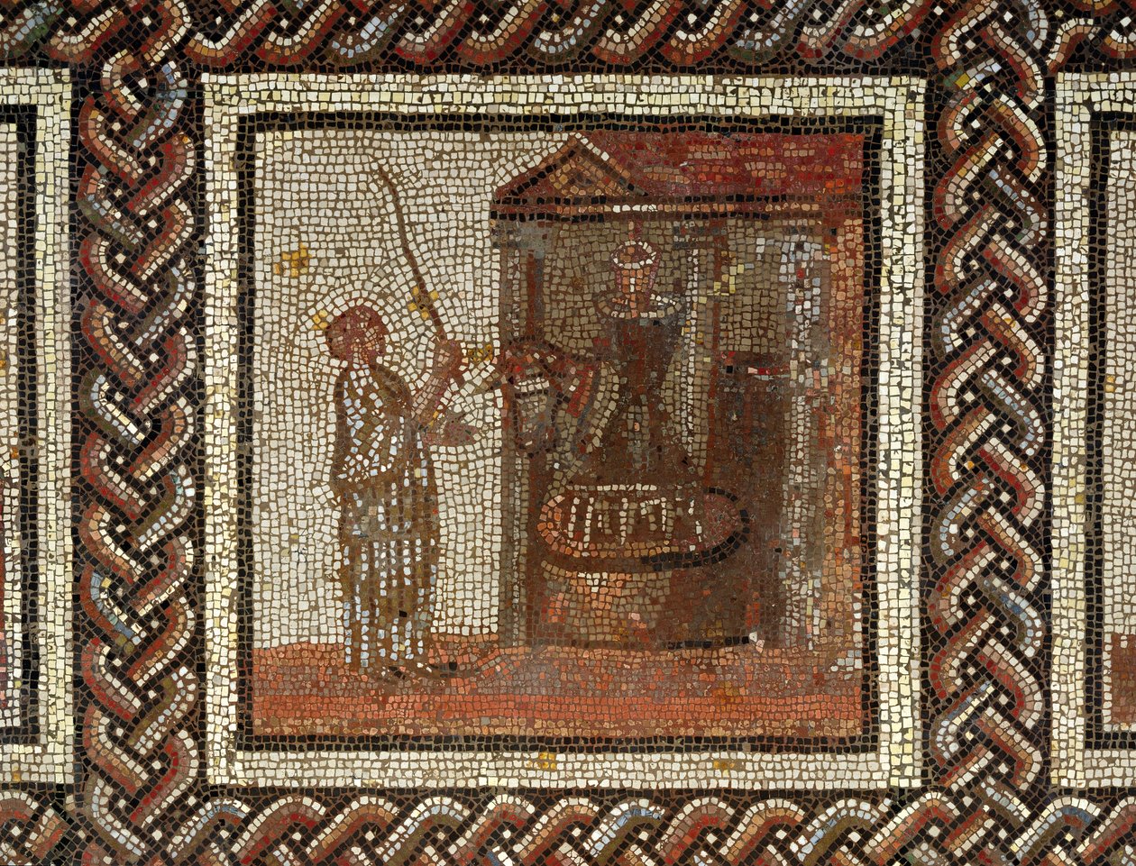 Uma mó virada por um burro, de Saint-Romain-en-Gal (mosaico) de Roman