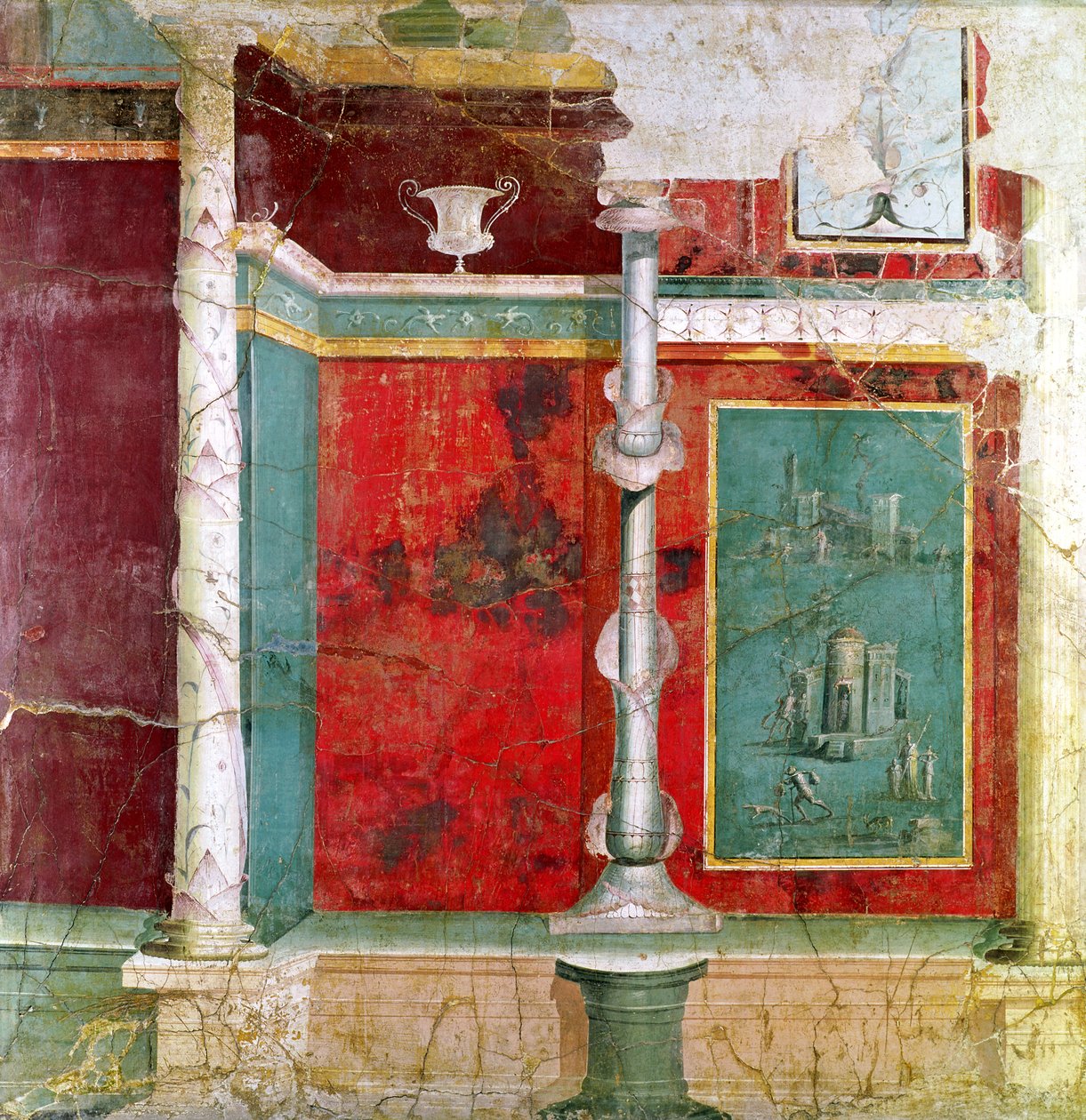 Detalhe arquitetônico com uma paisagem, de Pompéia de Roman