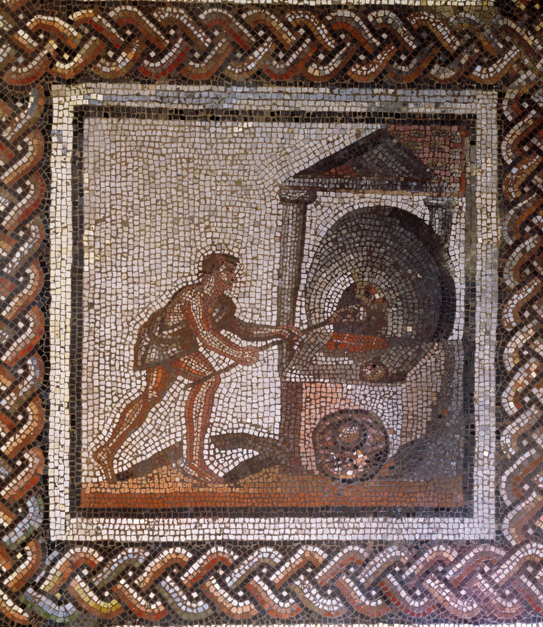 Baker e forno de pão, originalmente de Saint-Romain-en-Gal, Rhône-Alpes, França, século 3 dC (mosaico) de Roman