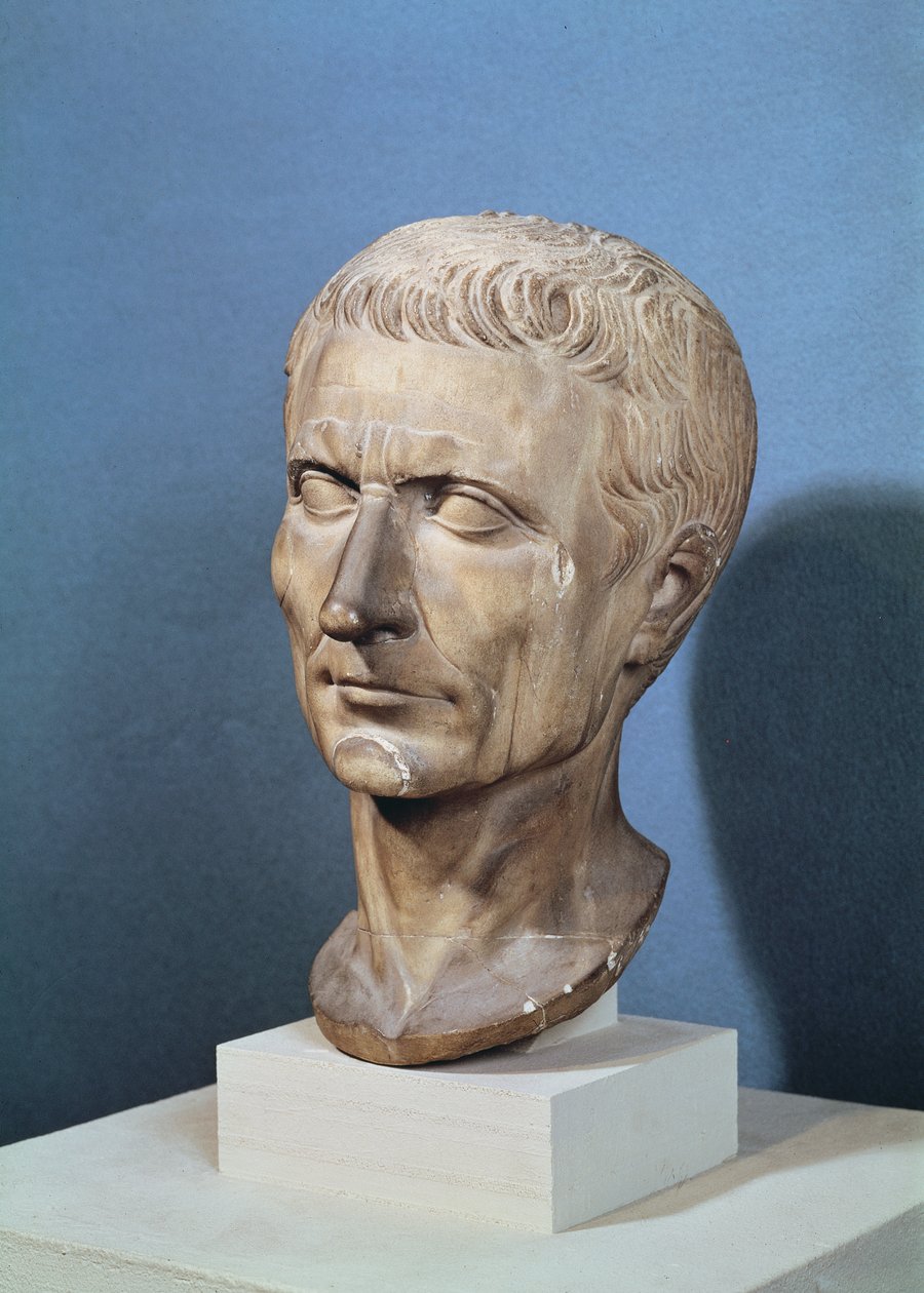 Busto de Júlio César (100-44 aC) (mármore) de Roman