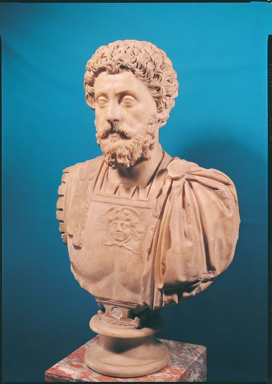 Busto de Marco Aurélio (121-180) (mármore) de Roman