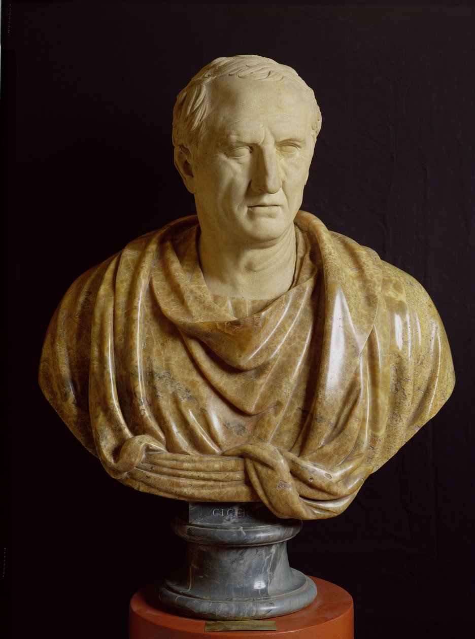 Busto ou Marco Túlio Cícero (106-43 aC) (mármore e pedra) de Roman