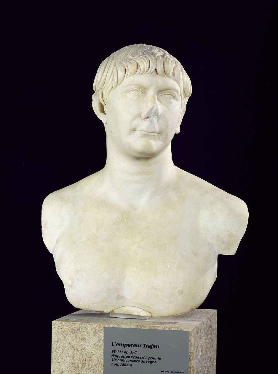 Busto de Trajano (53-117) c.108 (mármore) de Roman