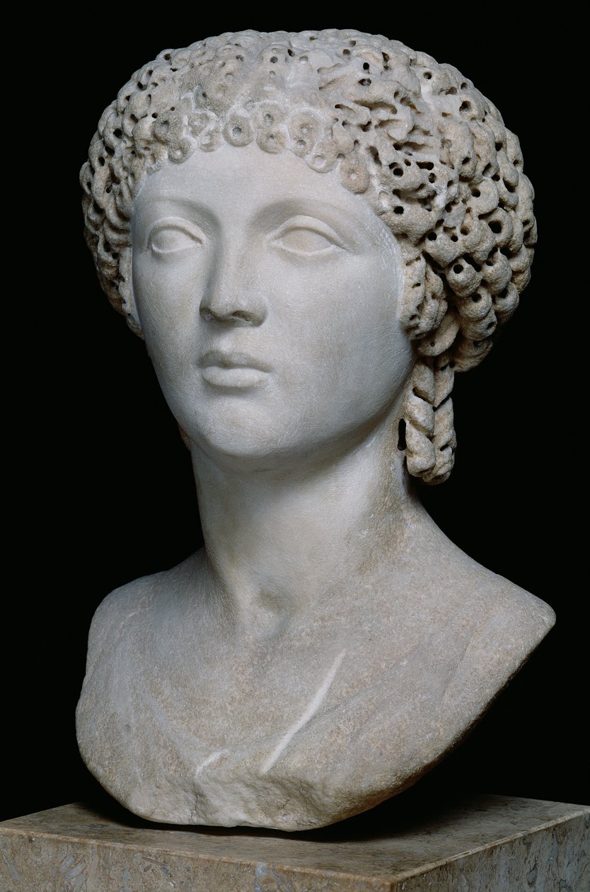 Busto de uma mulher romana, possivelmente Poppaea Augusta, 55-60 dC (mármore) de Roman