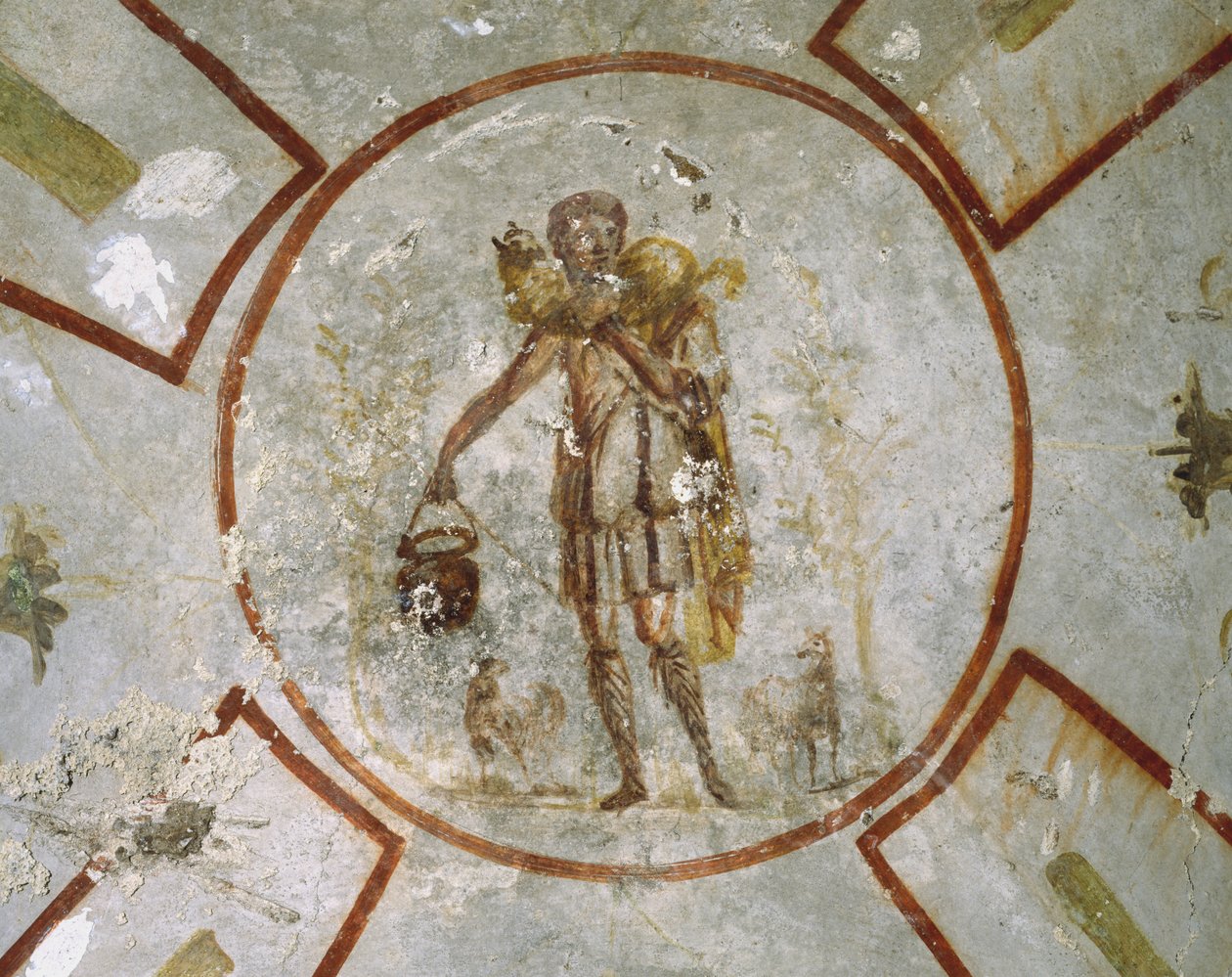 Teto da Capela do Bom Pastor, Catacumbas San Callisto, Roma de Roman
