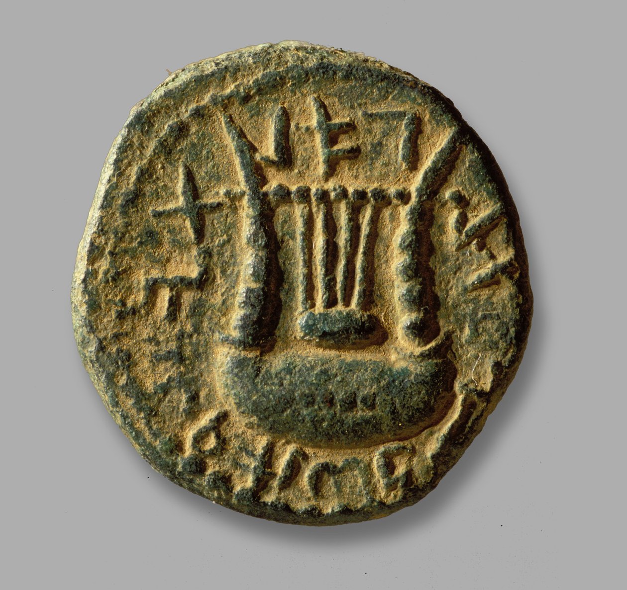 Moeda que comemora a revolta de Bar-Kokhba contra os romanos, 132-133 (bronze) de Roman