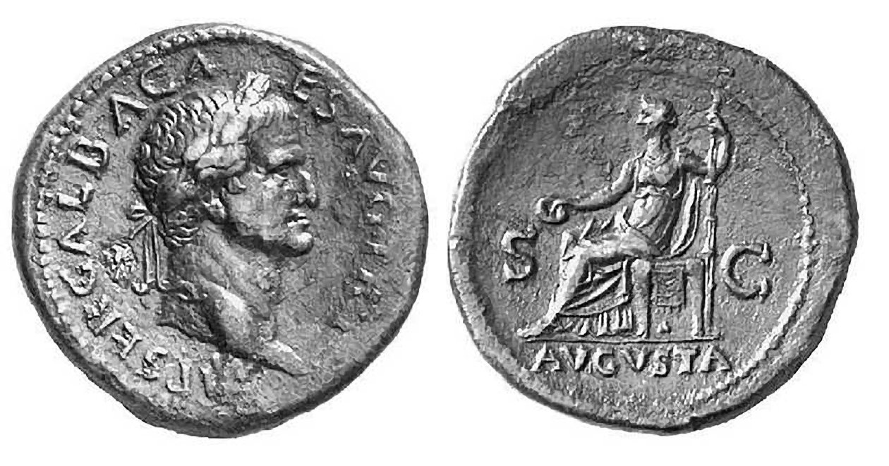 Moeda do imperador romano Galba, 68-69 dC (metal) de Roman