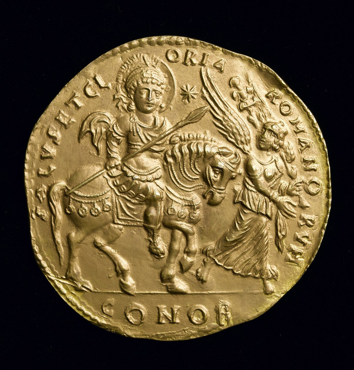 Cópia da Grande Medalha de Ouro de Justiniano I (527-65 dC) reversa, c.534 AD (eletrotipo) (ver 257495) de Roman