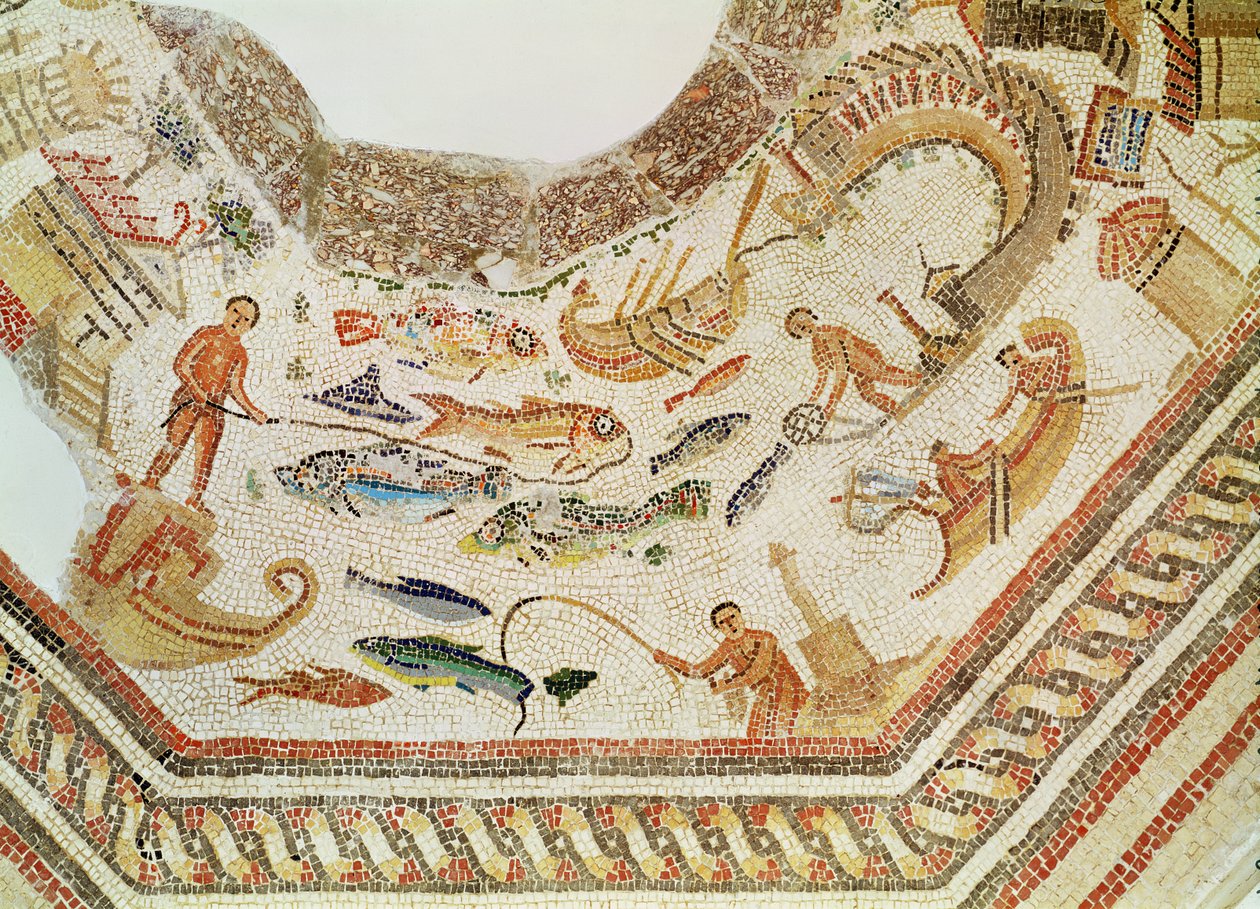 Detalhe do peixe, do mosaico de Vega Baja ver também 316397 de Roman