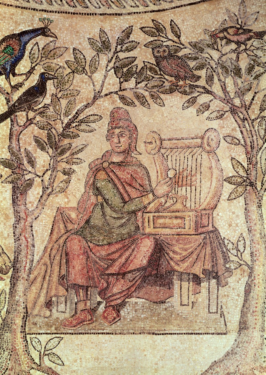 Detalhe de Orfeu encantando os animais, do local do mosaico de Blanzy ver também 173716 de Roman