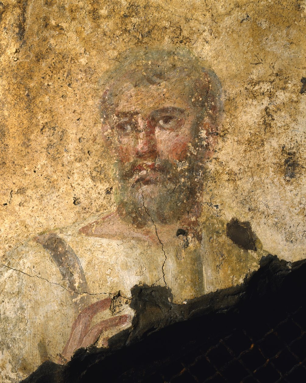 Detalhe de um homem em um afresco de túnica de Roman