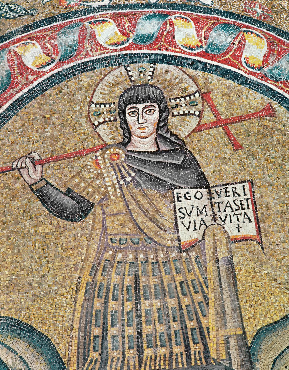 Detalhe, de, um, warrior christ, mosaico de Roman