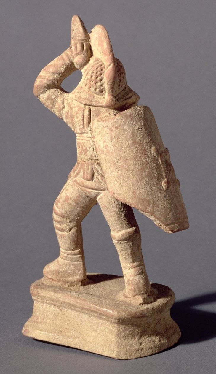 Gladiador usando Armadura Samnita, 1º ou 2º século dC (argila) de Roman