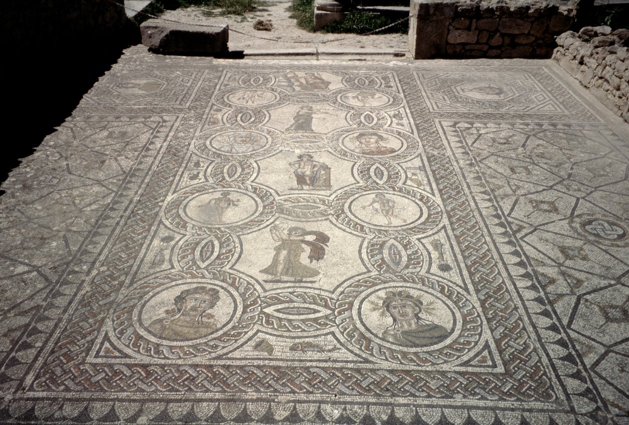 Deuses e Deusas, do chão da sala principal de uma casa (mosaico) de Roman