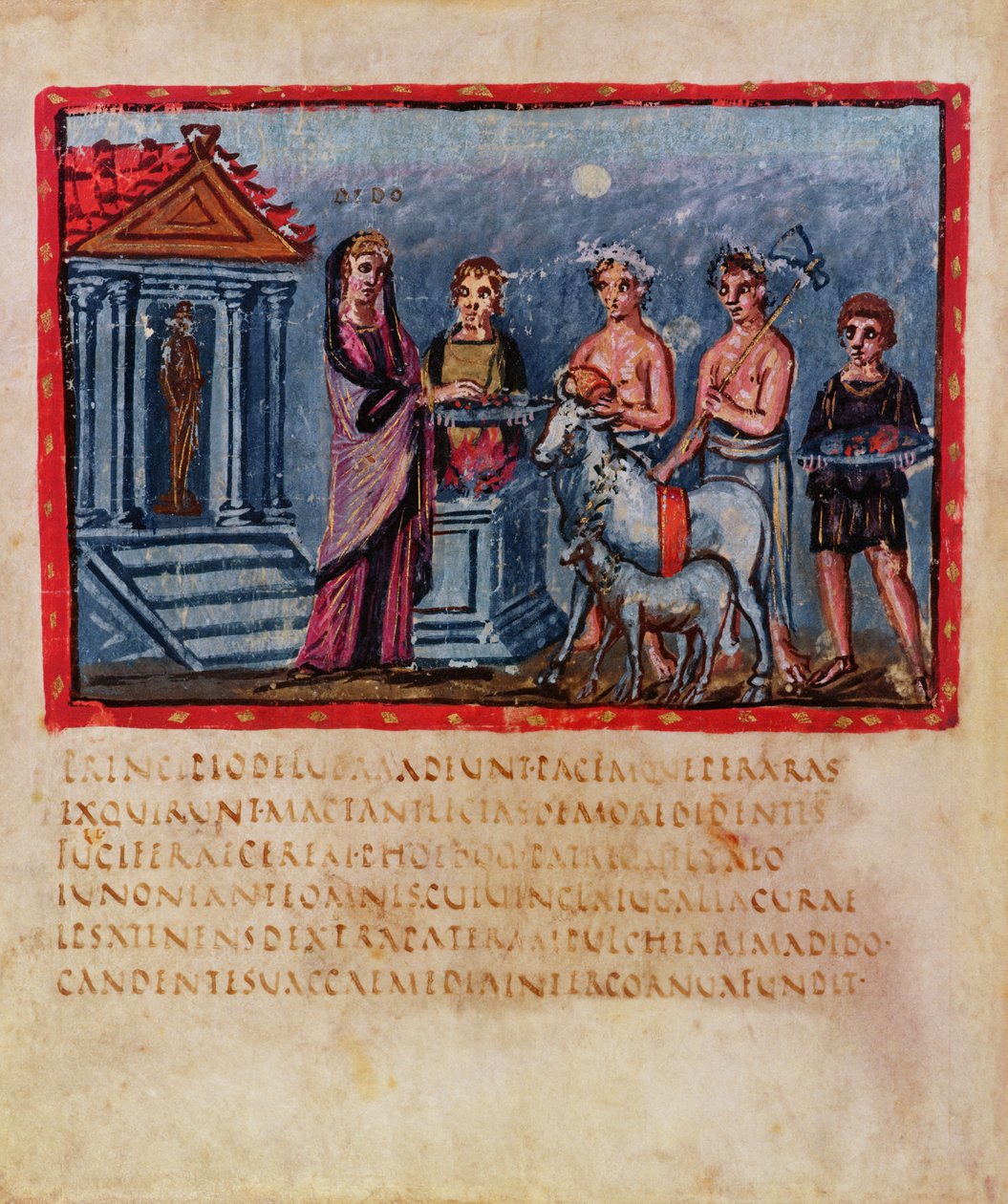 Lat 3225 f.33v Dido fazendo um sacrifício, do Vergilius Vaticanus de Roman