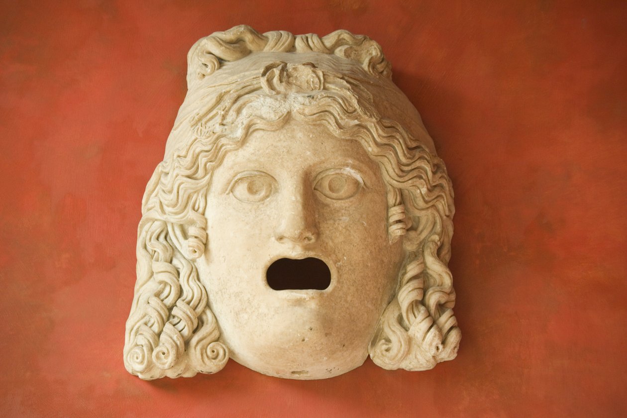 Máscara de boca aberta, Período Imperial Romano (30 aC-500 dC) (mármore) de Roman