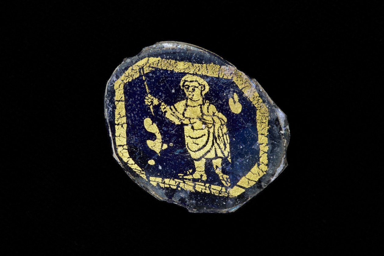 Medalhão com Cristo segurando a varinha, do século 3 a 4 dC (ouro e vidro) de Roman