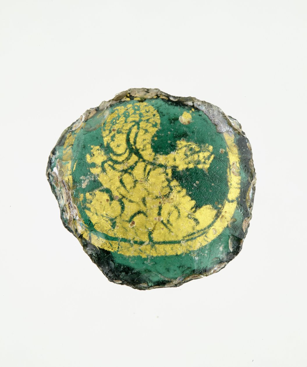 Medalhão com a Serpente da Babilônia enrolada em rochas, do século 3 a 4 dC (ouro e vidro) de Roman