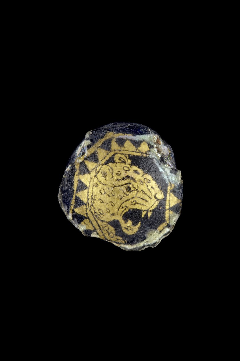 Medalhão com a cabeça de um leopardo com mandíbulas abertas, do século III-IV dC (ouro e vidro) de Roman