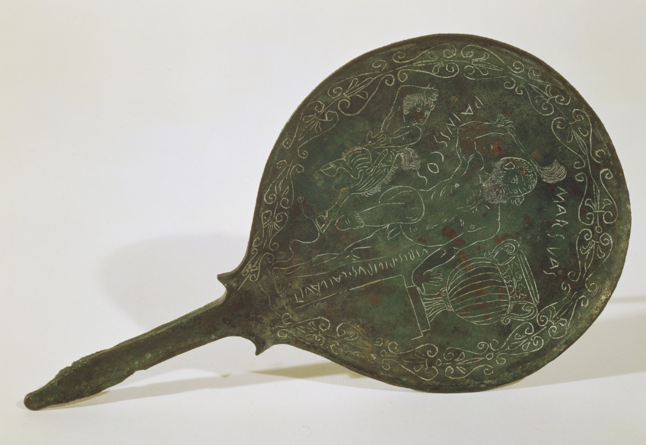 Espelho com a assinatura de Marsia, Prenestino (bronze) de Roman
