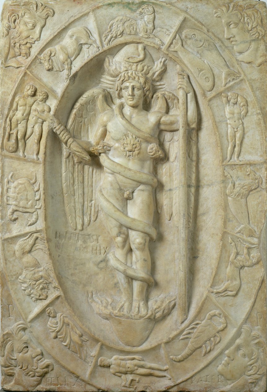Alívio mitraico representando uma divindade jovem, talvez Mitra (mármore) de Roman