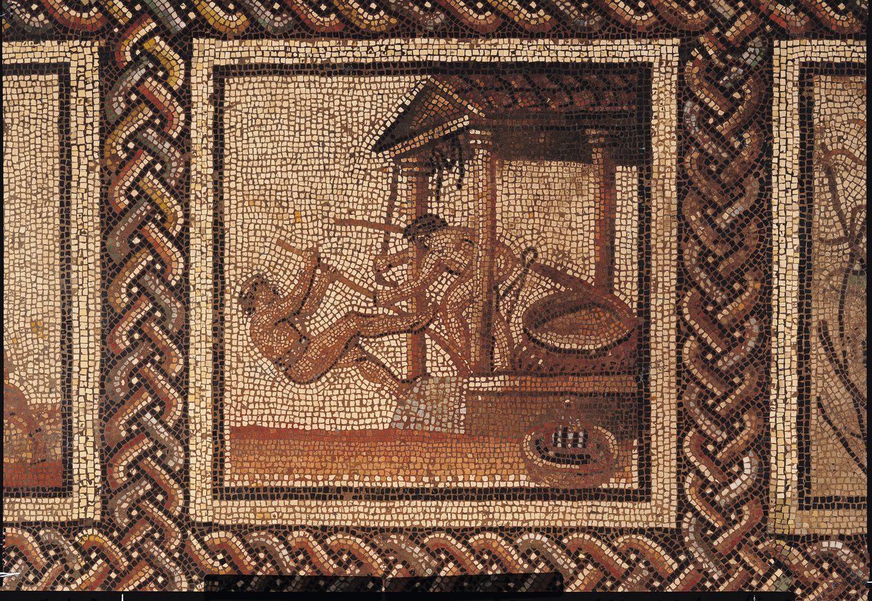 Prensagem de azeitona (mosaico), originalmente de Saint-Romain-en-Gal de Roman