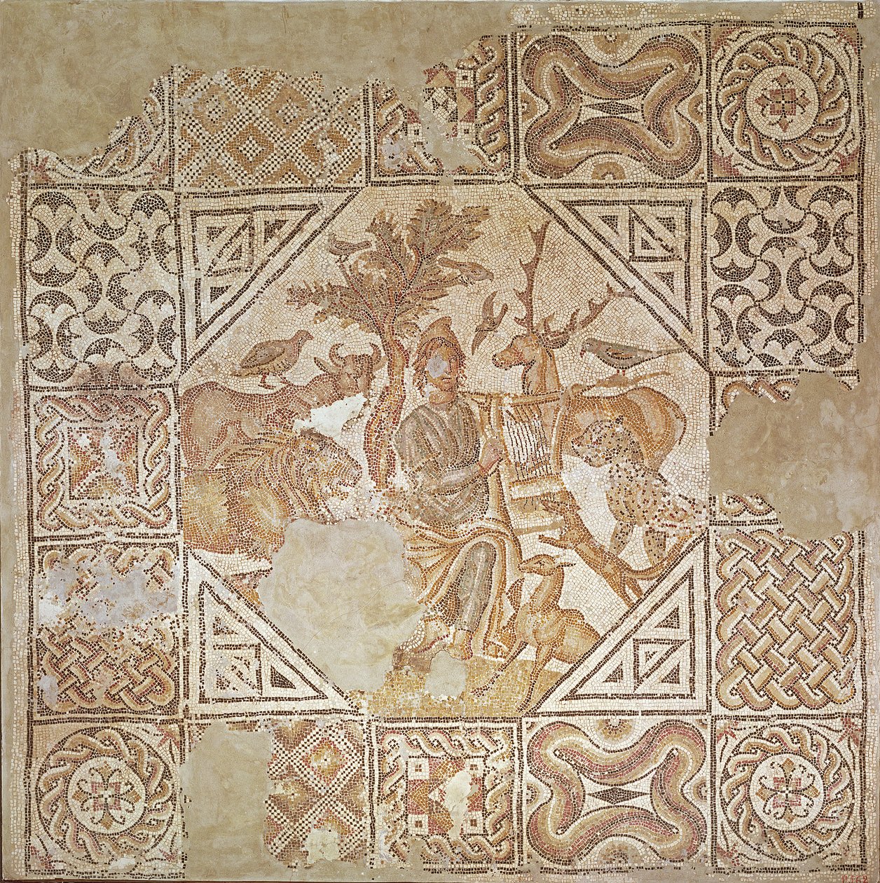 Orfeu Encantando os Animais (mosaico) de Roman