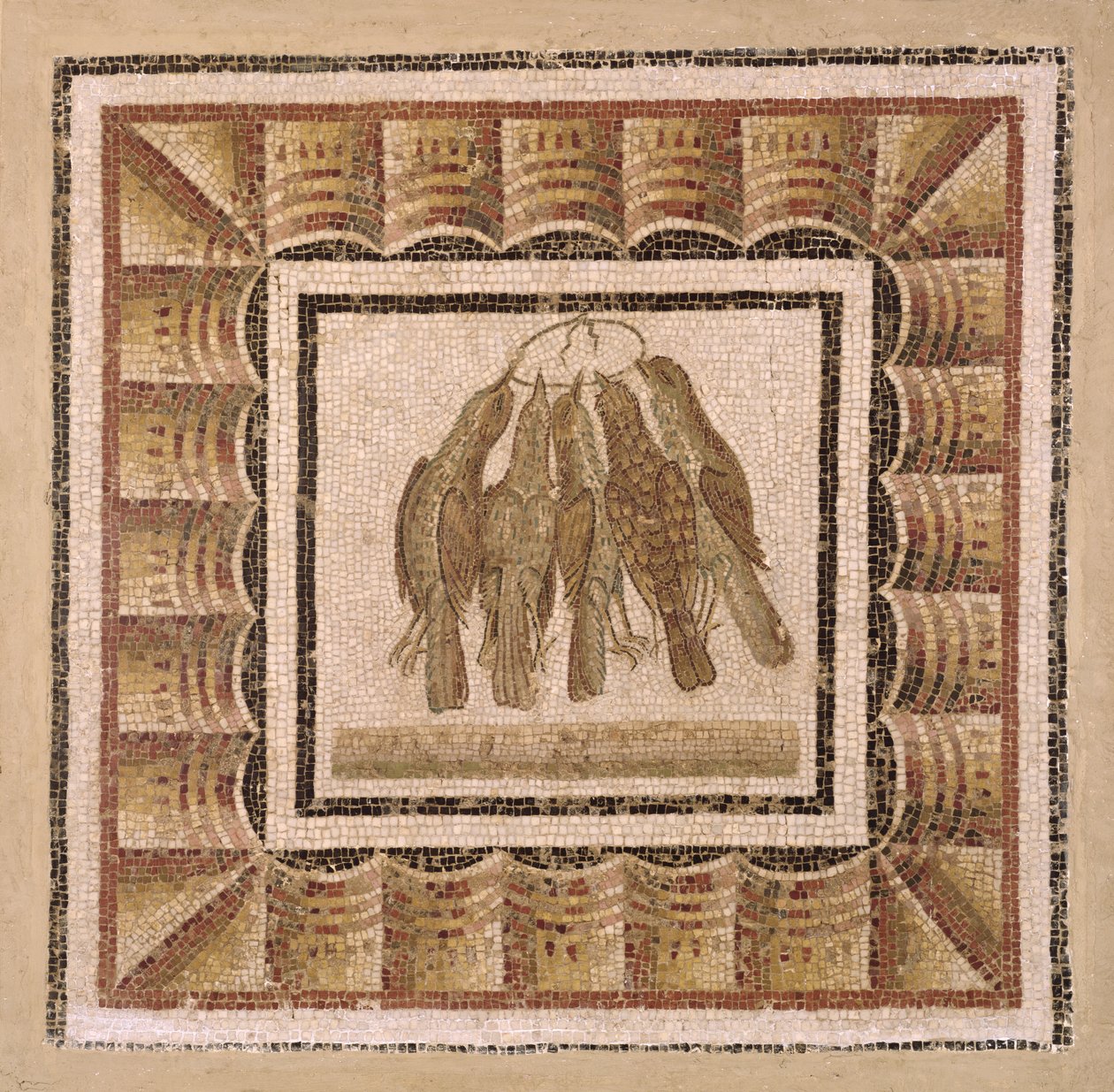 Pavimento representando cinco tordos, de El-Jem (Thysdrus) (mosaico) de Roman