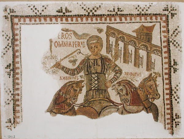 Pavimento representando o cocheiro Eros em sua quadriga, de Dougga, Tunísia (mosaico) de Roman
