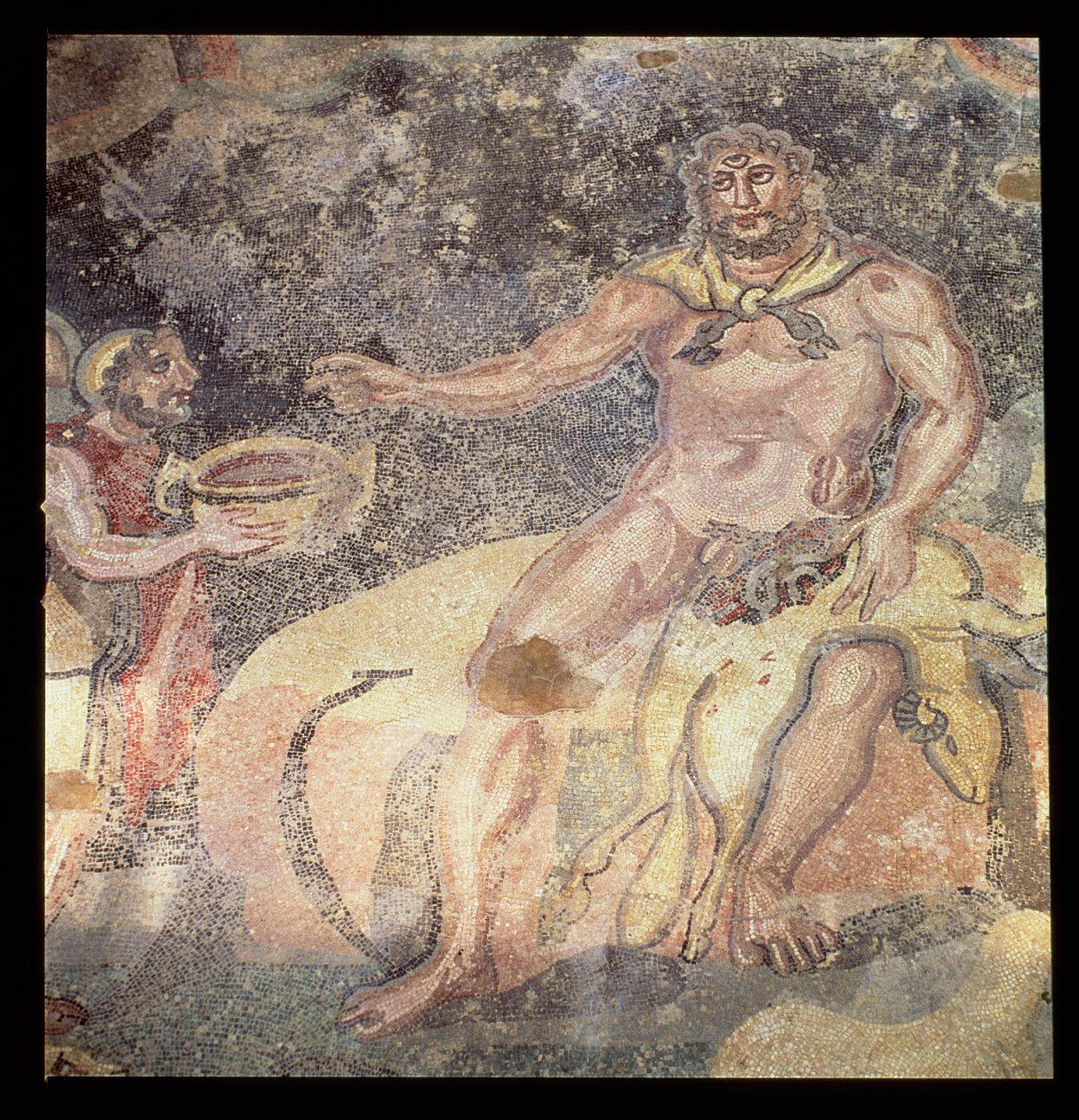 Polifemo, o Ciclope, mosaico romano, início do século IV dC (mosaico) de Roman