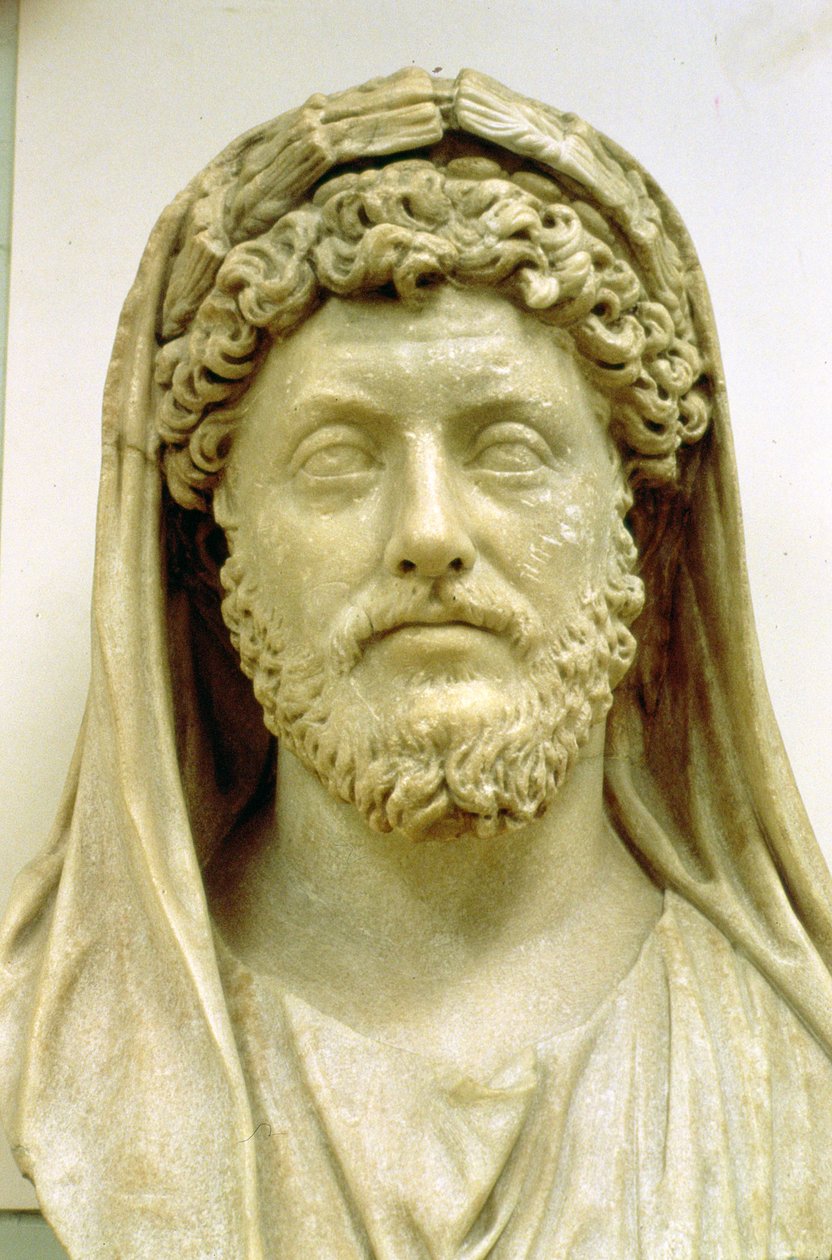 Busto de retrato de Marco Aurélio (121-80 dC) (mármore) de Roman