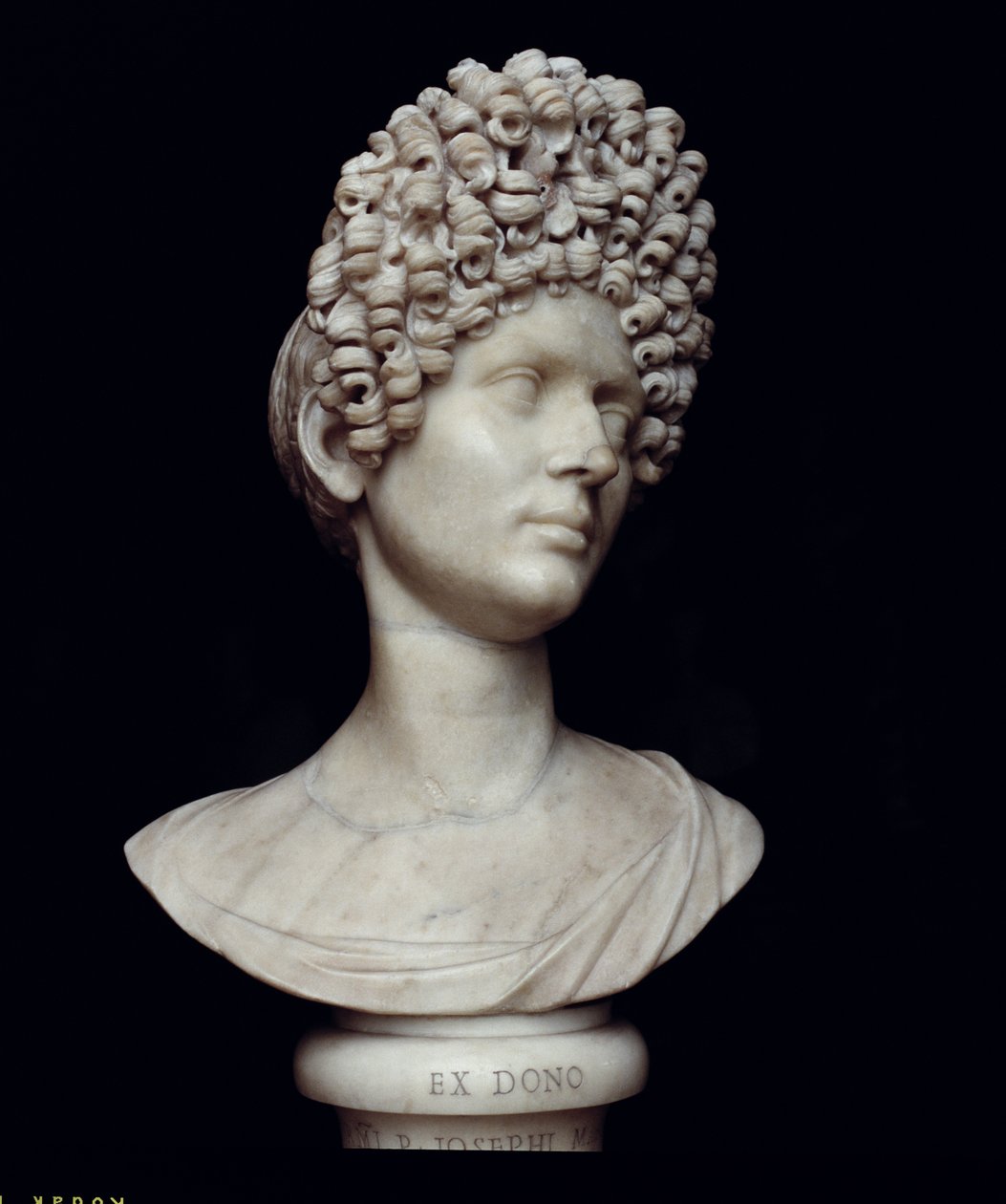 Busto de retrato de uma mulher romana na época de Flavius, c.AD 90 (mármore) de Roman